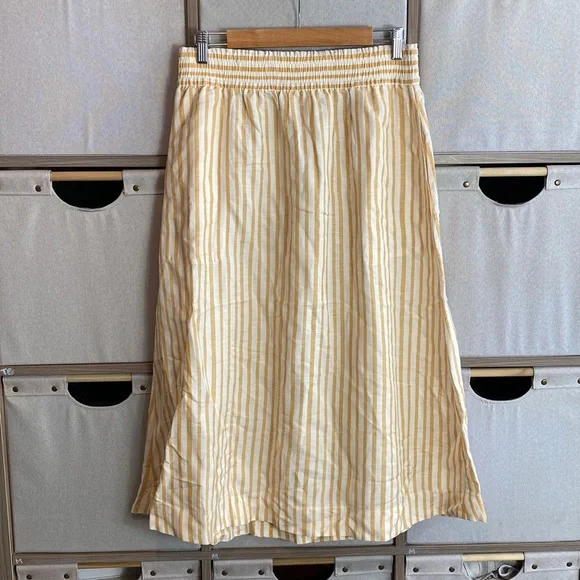 Madewell smocked waist striped linen blend midi skirt - Picture 2 of 5